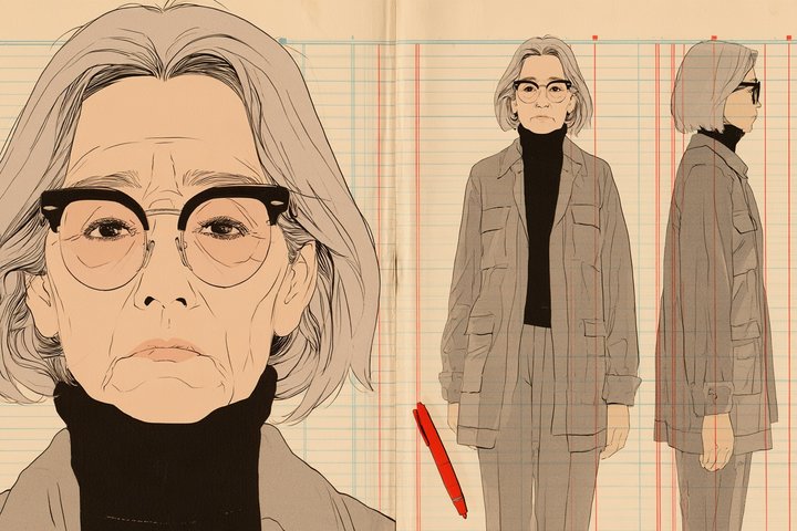 「確定申告、15分で出しました。」の灰谷 静江の設定画(全身と顔)