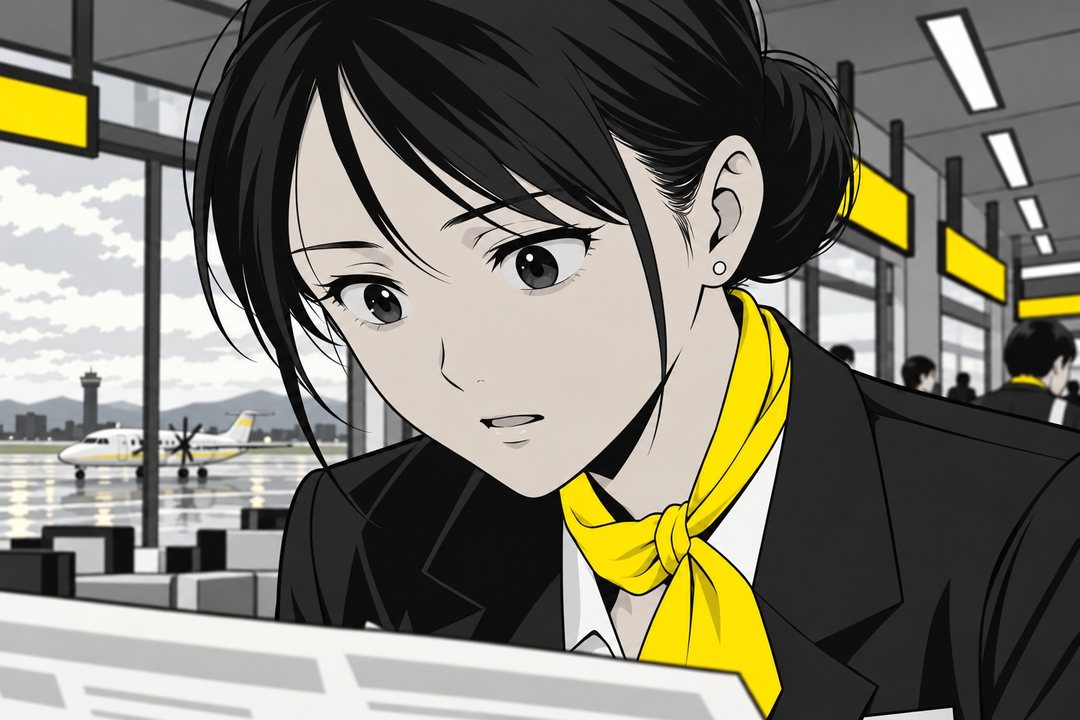 千早の胸から上の寄り。手元の書類に目を落とし、見つけた顔で口が少し開く。