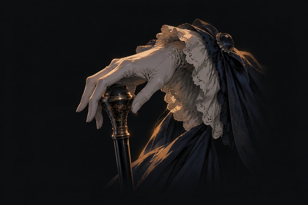 馬車の中。杖を握っていた娘の手が、ゆっくりゆるむ。