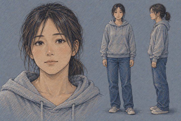 「整備士、9年目。辞める前に。」の本間 千尋の設定画（全身と顔）
