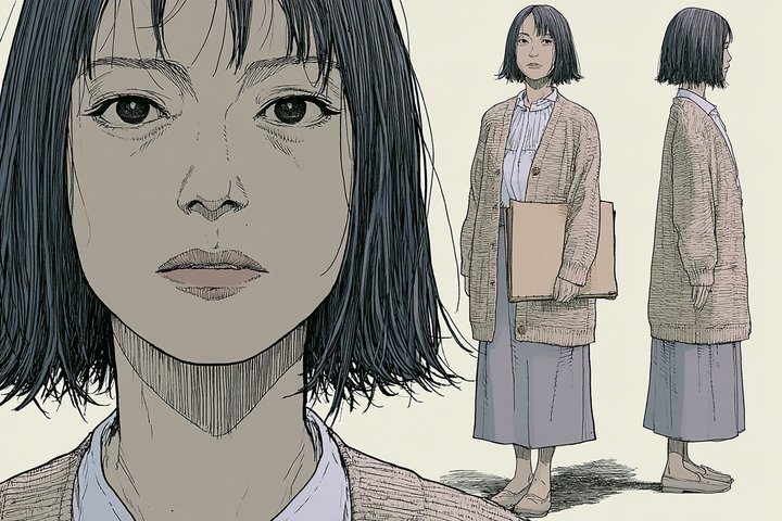 「うちの工場に、整備士が来た。」の木下 陽向の設定画(全身と顔)