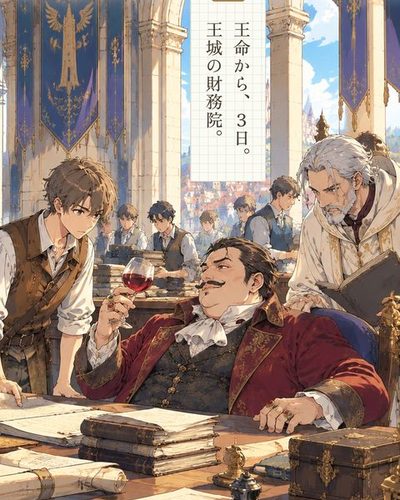 王城の財務院の広間。高い窓から光が差し、長い机に書類と帳が積まれている。（王命から、3日。王城の財務院。）