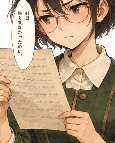 書き直した紙を読み、眉をひそめるセラ。セラ「41日、誰も来なかったのに。」