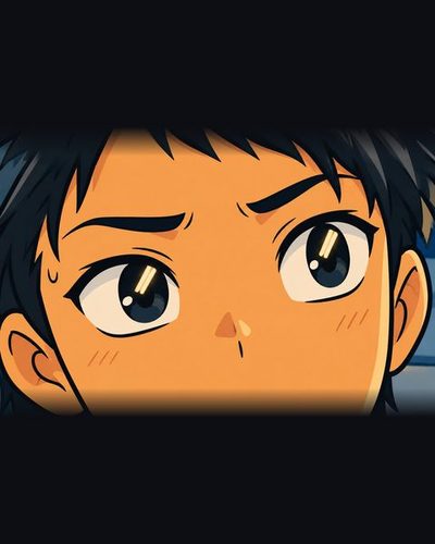 見上げるドライバーの目のアップ。蛍光灯の光が瞳に映る。