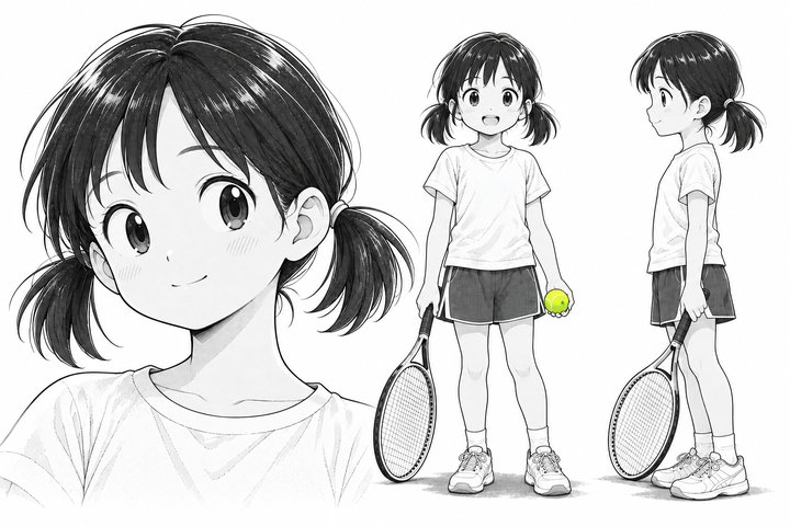 「アウトは、自分で言う。」の水野 ゆずきの設定画（全身と顔）