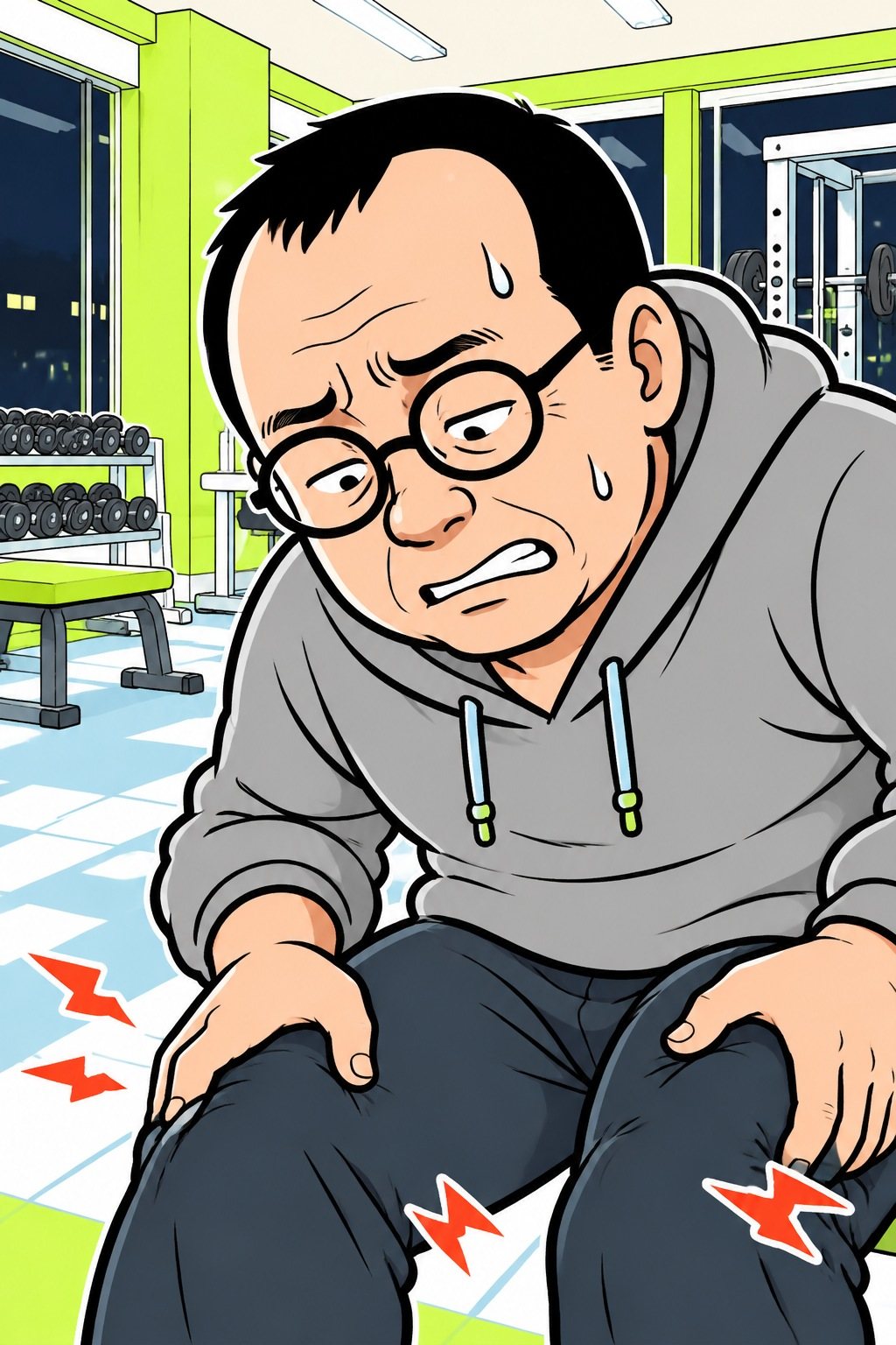 宍戸の顔の寄り。先週の筋肉痛を思い出し、口がへの字になる。